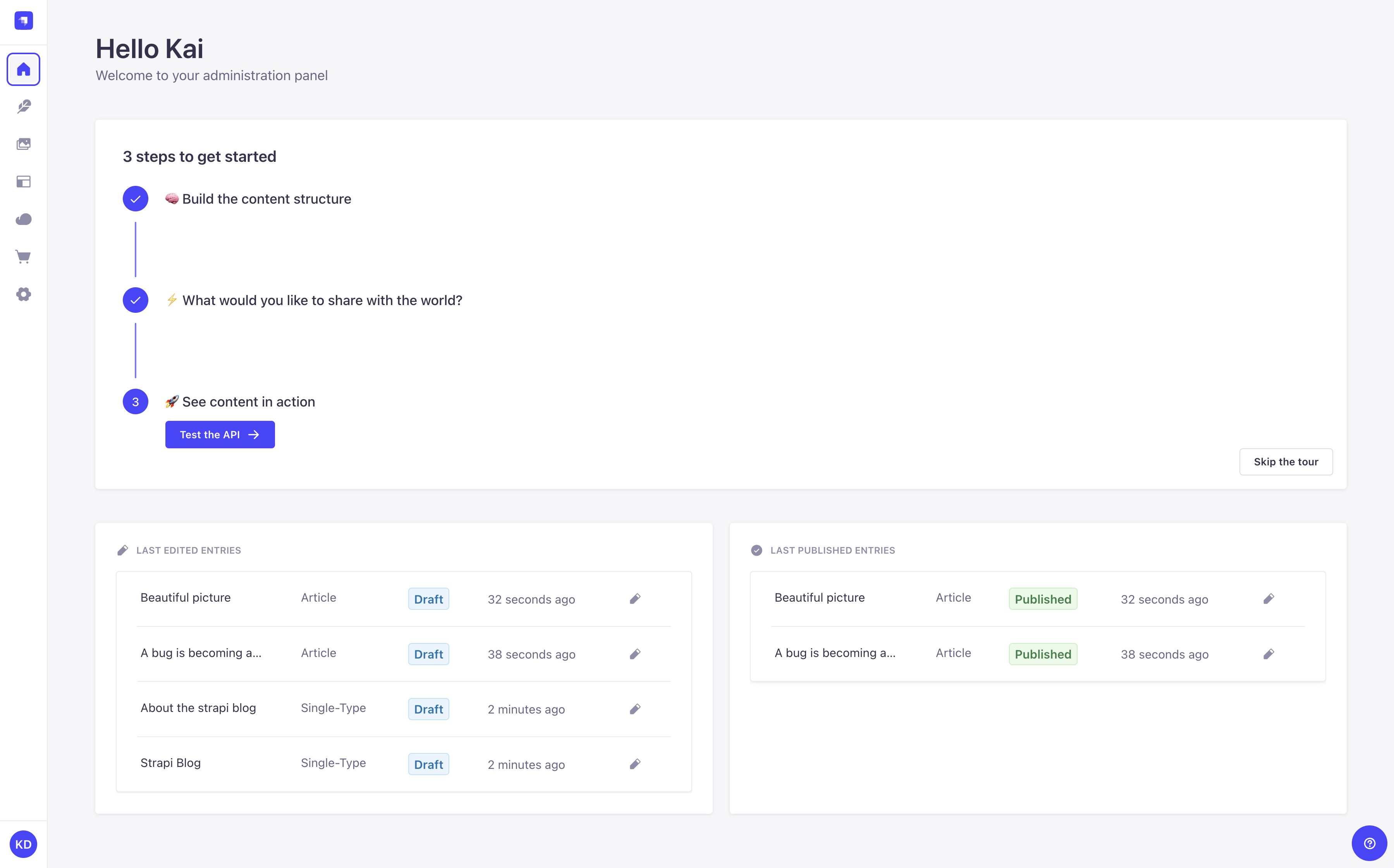 Homepage of the Admin Panel