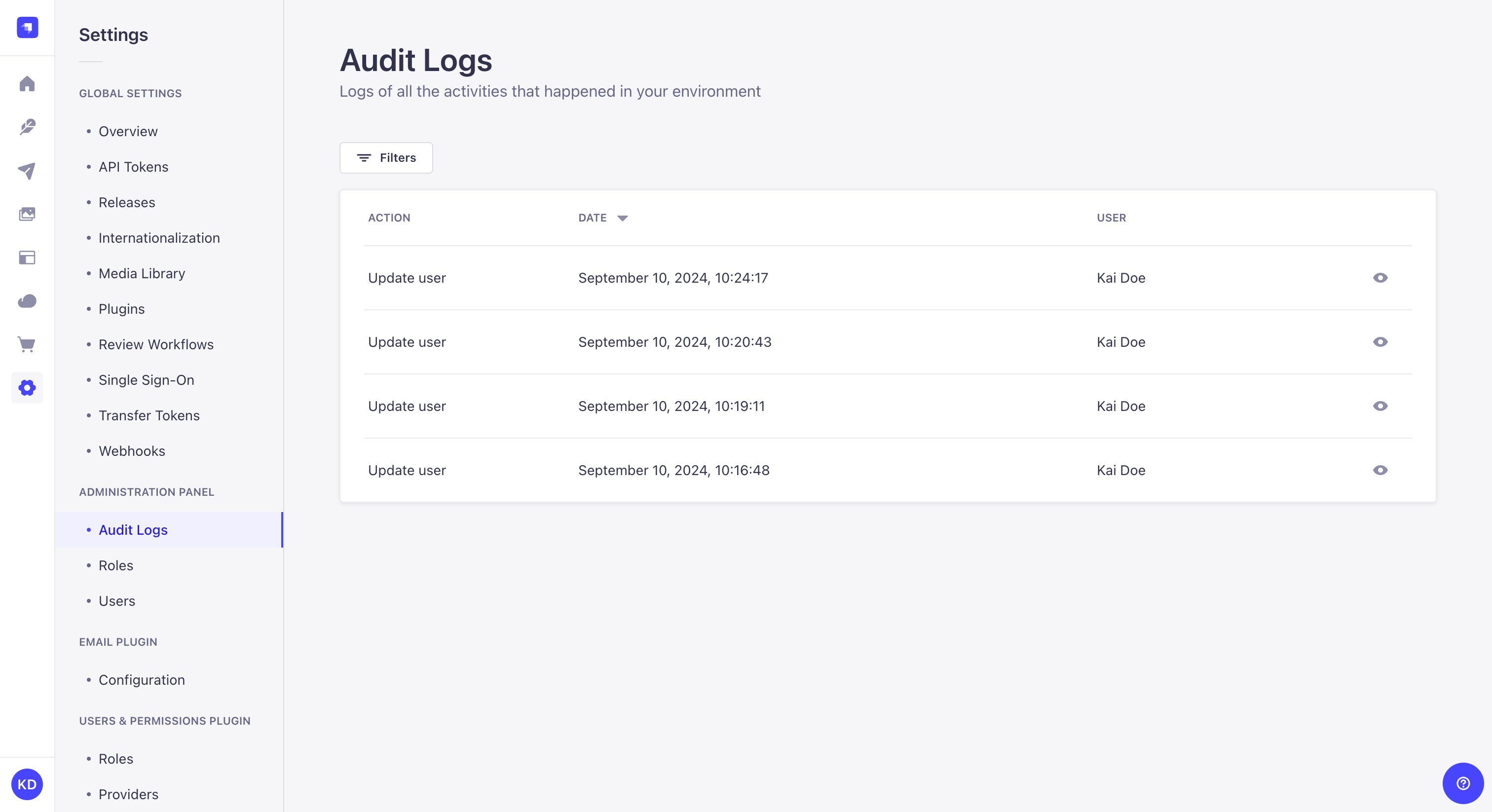 Audit Logs panel